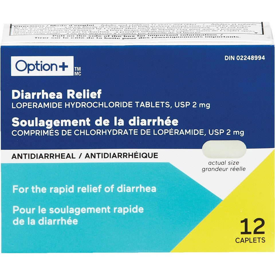 Option+ Diarrhea Relief - Loperamide 2mg - 12 Caplets