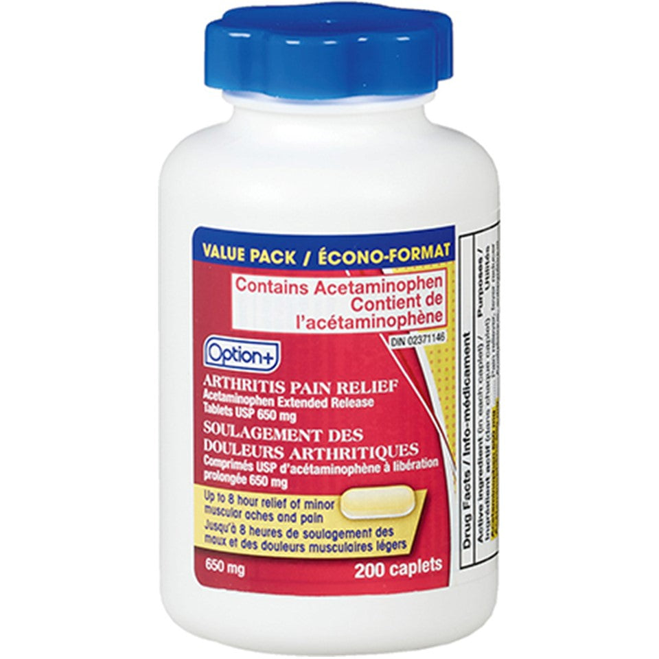 Option+ Acetaminophen Arthritis Pain Relief 650mg Extended Relief - 200 Caplets