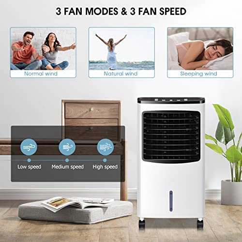 PETSITE Portable Air Conditioner Fan - 3-in-1 Evaporative Air Cooler with Remote Control - 2 Ice Packs & 8L Water Tank - 3 Speeds, 7.5H Timer