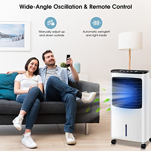 PETSITE Portable Air Conditioner Fan - 3-in-1 Evaporative Air Cooler with Remote Control - 2 Ice Packs & 8L Water Tank - 3 Speeds, 7.5H Timer