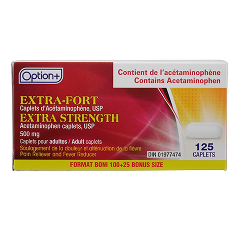 Option+ Acetaminophen Extra Strength 500mg - 125 Caplets