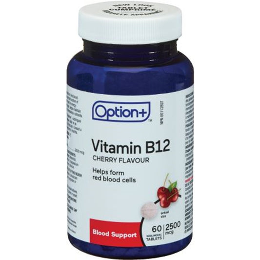Option+ Vitamin B12 2500mcg - 60 Sublingual Tablets - Cherry Flavour
