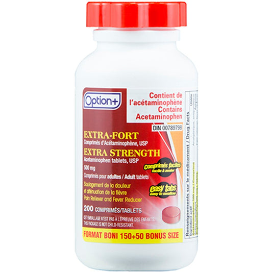 Option+ Acetaminophen 500mg Extra Strength - 150 + 50 Tablets (Red)