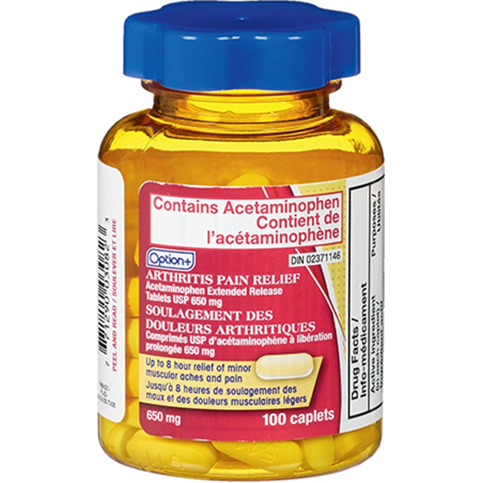 Option+ Acetaminophen Arthritis Pain Relief 650mg Extended Relief - 100 Caplets