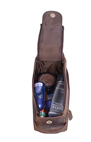 Premium Buffalo Leather - Unisex Toiletry Dopp Travel Bag - Distressed Tan