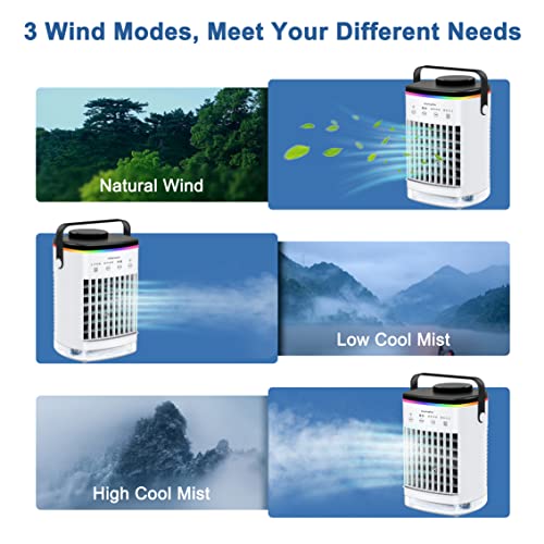 Portable Air Conditioners, LEAEYFE Cooling fan Mini Air Conditioner Portable, 4 Wind Speed & 7 LED Light, 2 Cool Air Spray & 2-8H Timer...