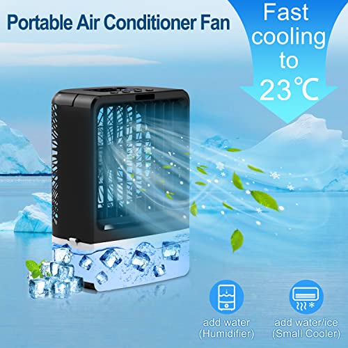 Portable Air Conditioner Fan - Mini Personal Evaporative Air Cooler, Rechargeable Cooling Fan with 3 Speeds, Timing