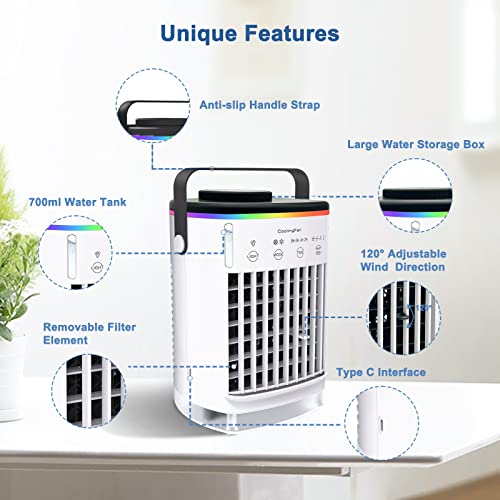 Portable Air Conditioners, LEAEYFE Cooling fan Mini Air Conditioner Portable, 4 Wind Speed & 7 LED Light, 2 Cool Air Spray & 2-8H Timer...