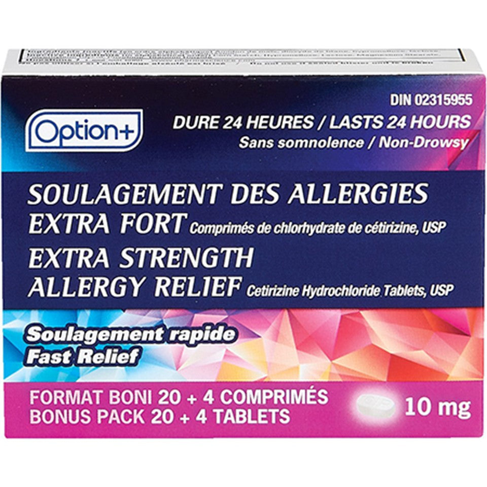 Option+ Allergy Relief XS - Cetirizine 10mg - 24 Tablets