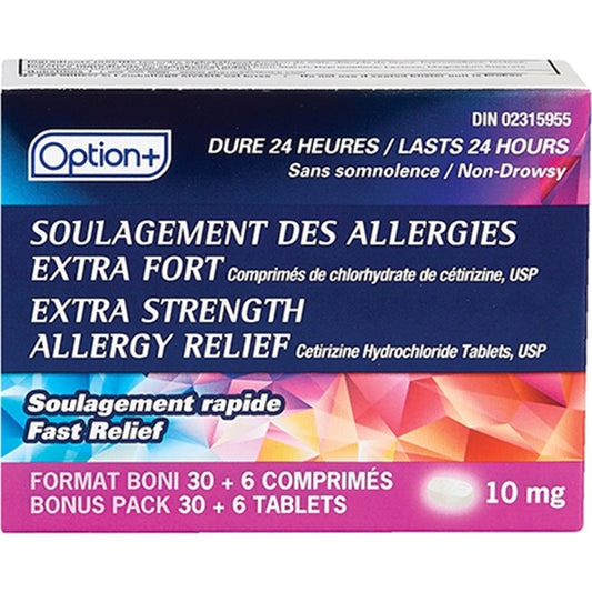Option+ Allergy Relief XS - Cetirizine 10mg - 36 Tablets